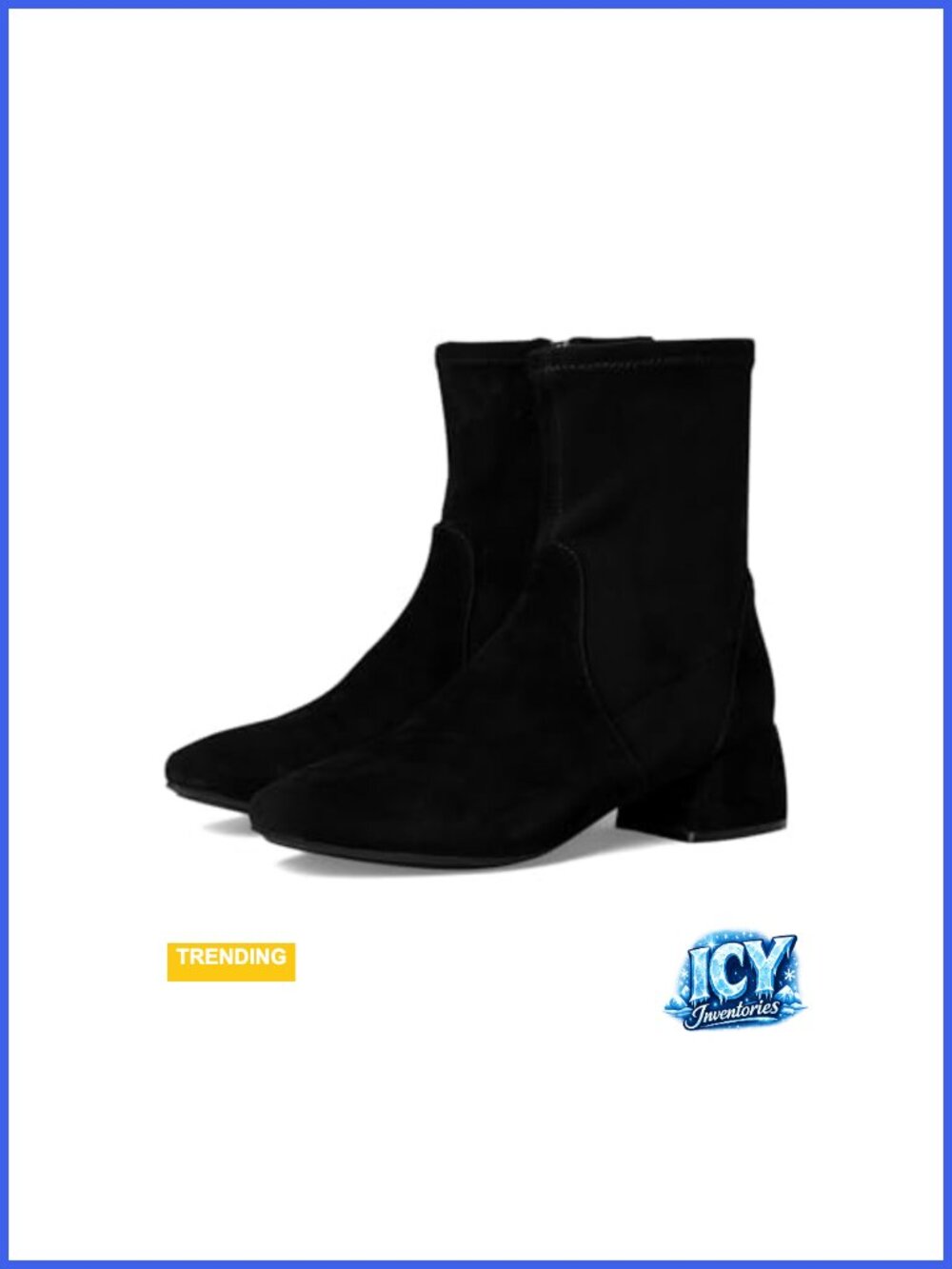 Almond Toe Pull On Stretch Suede Block Heel Bootie